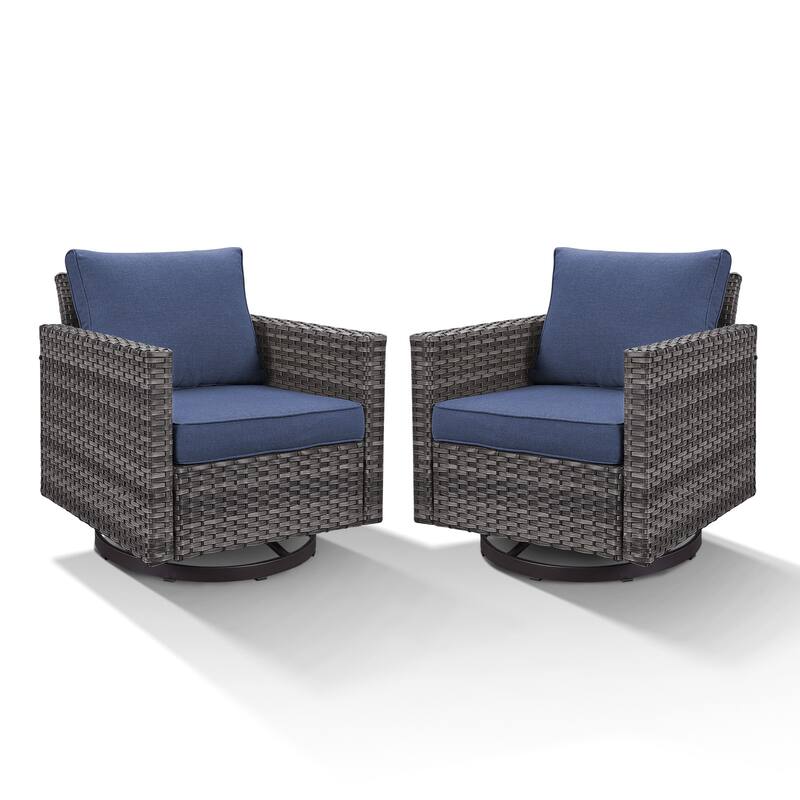 2 Pieces Outdoor Swivel Chairs with Thick Cushions
