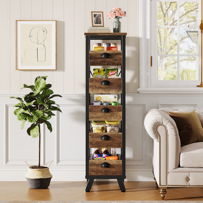 Wood Fruit and Vegetable Storage Rack, 5-Tier Kitchen Pantry Storage Cabinet
