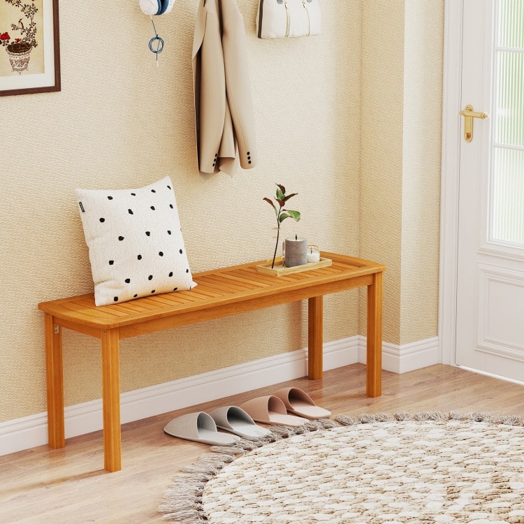 Set of 2 Natural Acacia Wood Outdoor Dining Bench 48 inches Rustic Slatted Seat - 48" x 14" x 18"(L x W x H)