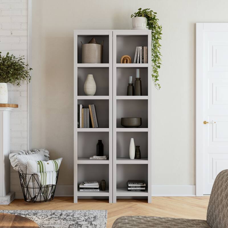 Prepac Moda 80" H 5-Tier Narrow Bookcase, Modern Storage Accent Bookshelf with 3 Adjustable Shelves for Home Office, Living Room