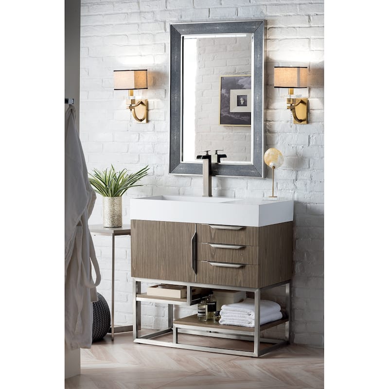 James Martin Vanities Columbia 36" Single Vanity, Ash Gray with Brushed Nickel Hardware