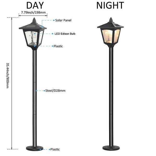 42 Inches Mini Street Post Outdoor Garden Solar Lamp Post Light Lawn 2 Pack Adjustable