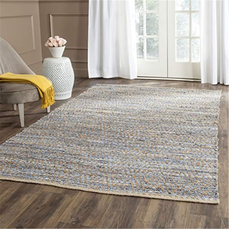 Contemporary Area Rug 6x9 - Chic Natural Blue Jute Braided Rug for Living Room Bedroom - 108 x 72
