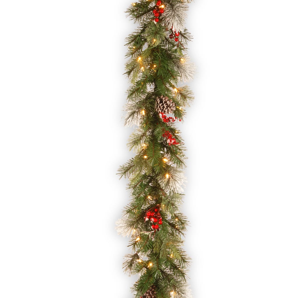 National Tree Company 9 ft. Wintry Berry Garland with Clear Lights - 9 ft
