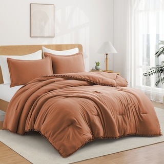All Season Ball Pom Design Comforter Set with Pillowcases, Pom Pom Fringe Bedding Set