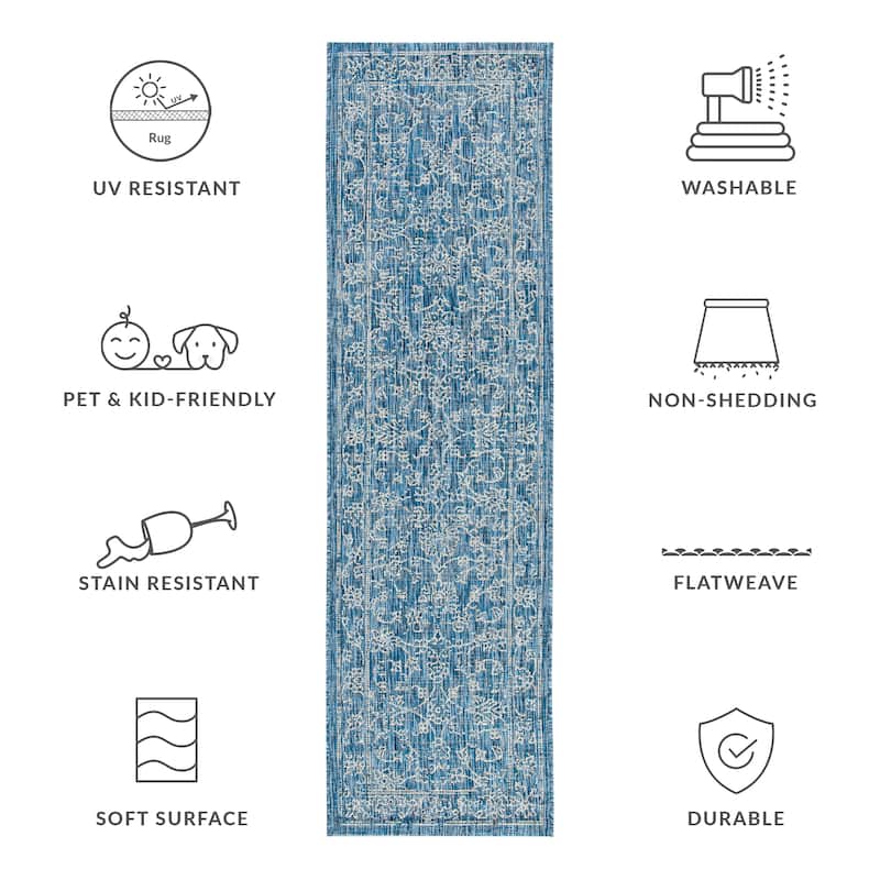 SAFAVIEH Courtyard Hasina Indoor /Outdoor Waterproof Patio Backyard Rug - 2'3" x 8' Runner - Navy/Ivory