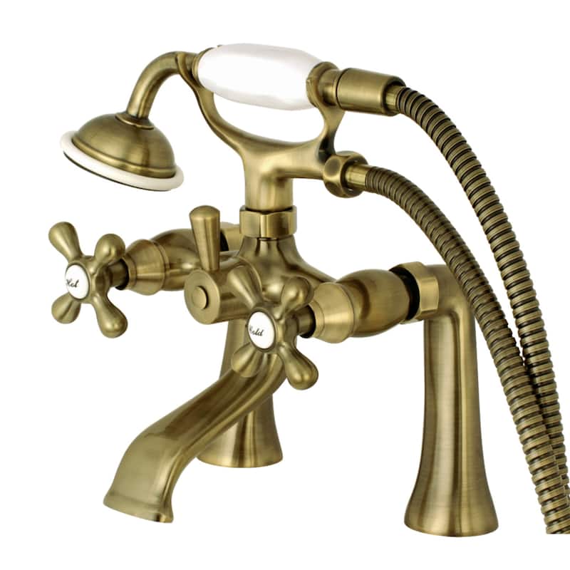 Kingston Brass Deck Mount Clawfoot Tub Faucet with Hand Shower in Matte Black - Antique Brass