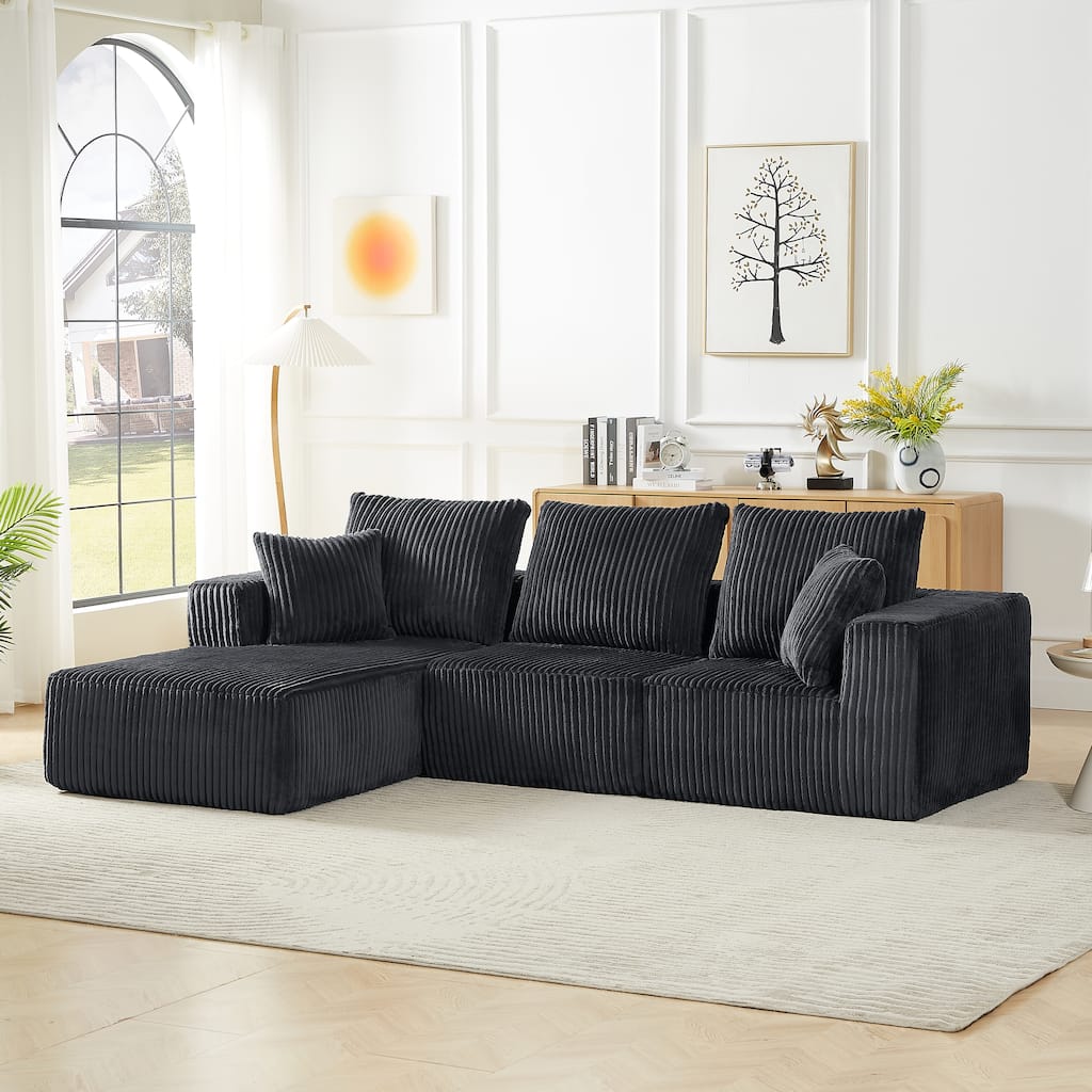 L Shaped Modular Sectional Sofa, Corduroy Upholstered Cloud Couch, Full-Compressed 4 Seat Sofa for Living Room