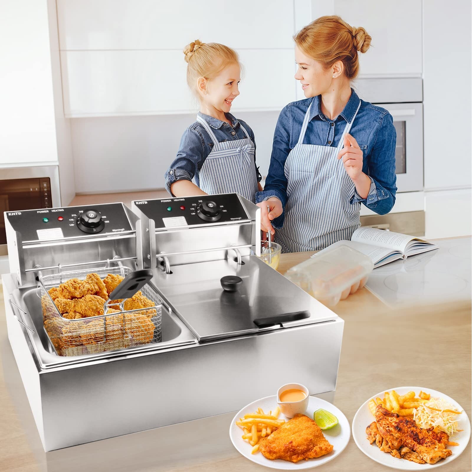 Commercial Deep Fryer with Basket 3400W 12.7QT 12L Stainless Steel Countertop Electric Oil Fryer with Temperature Control Black