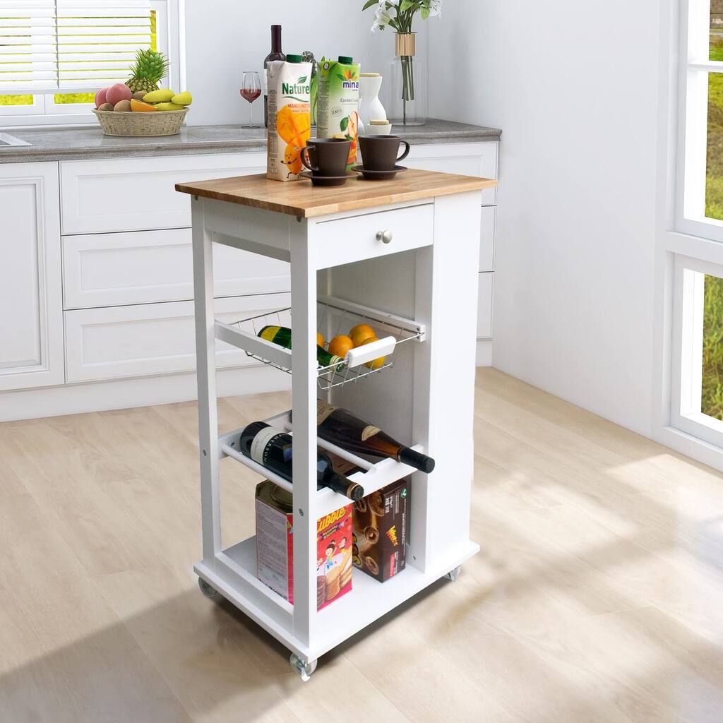 Small Kitchen Island, 3-Tier Rack Rolling Kitchen Cart, Wine Rack - 19.7 x 14.55 x 33.5 inches