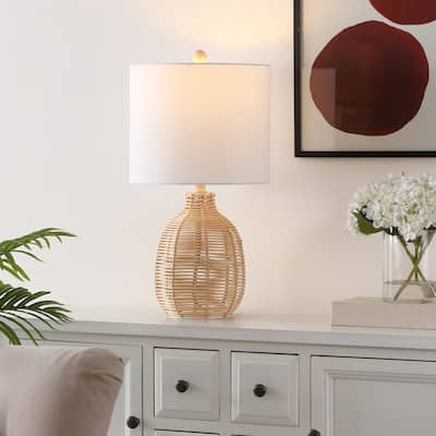 SAFAVIEH Lighting Oroya Tropical Coastal Boho Rattan 23-inch Table Lamp - 12 in. W x 12 in. D x 23 in. H