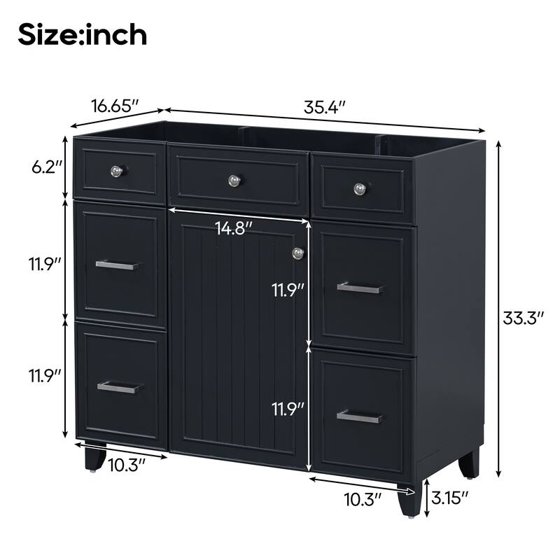 Bathroom Vanity Cabinet with Soft-Close Door, 3 Drawers, Silver Handles, Adjustable Shelf, (Sink not included)
