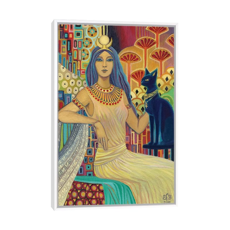iCanvas "Bast- The Cat Goddess" by Emily Balivet Framed Canvas Print - White - 26x18