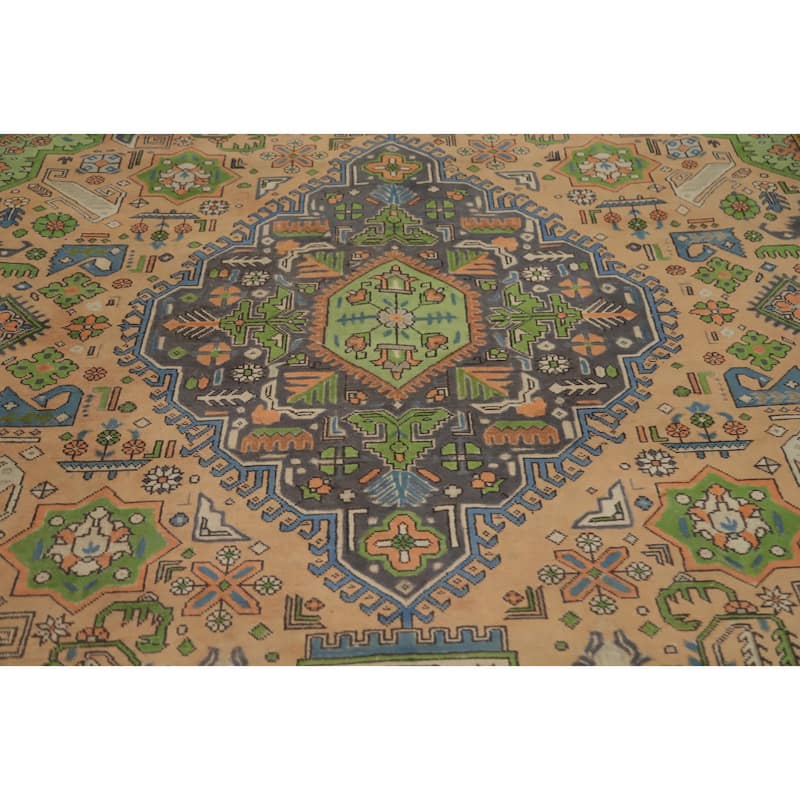 Hand Knotted Oriental 100% Wool Carpet Traditional Floral Peach Tabriz Area Rug - 11' 0'' X 8' 2''