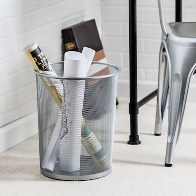 Silver Steel Mesh Metal Trash Can