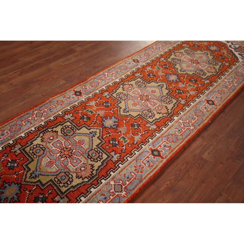 Orange Heriz Serapi Oriental Runner Rug Hand-Knotted Wool Carpet - 2'7"x 8'1"