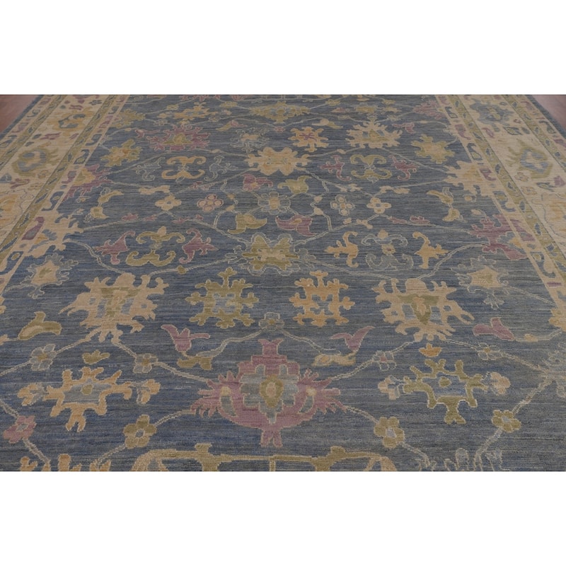 Vegetable Dye Blue Oushak Oriental Large Area Rug Handmade Wool Carpet - 10'5"x 13'8"