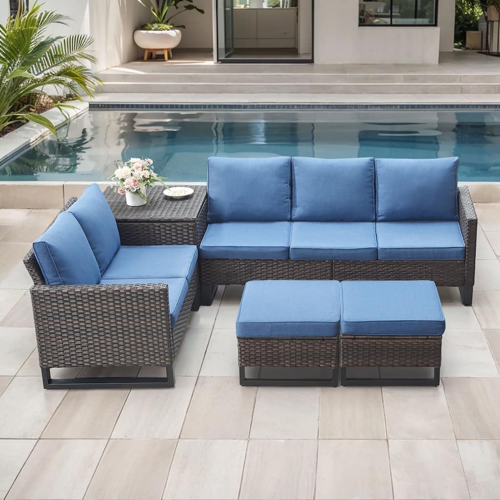 Gymojoy 5 Person All-Weather Wicker Outdoor Patio Sofa Set With Cushions And Ottoman