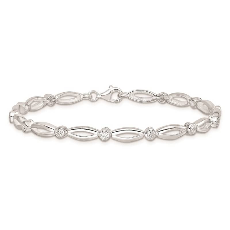 Curata 925 Sterling Silver Open back Fancy Lobster Closure 7 Inch Polished Fancy CZ Cubic Zirconia Simulated Diamond Bracelet