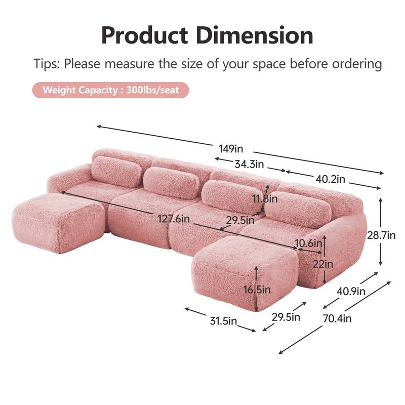 Anmytek Modern Comfortable U-Shaped Boneless Sofa - Free Combination, No Assembly Required, Full-Compression Vacuum Packed