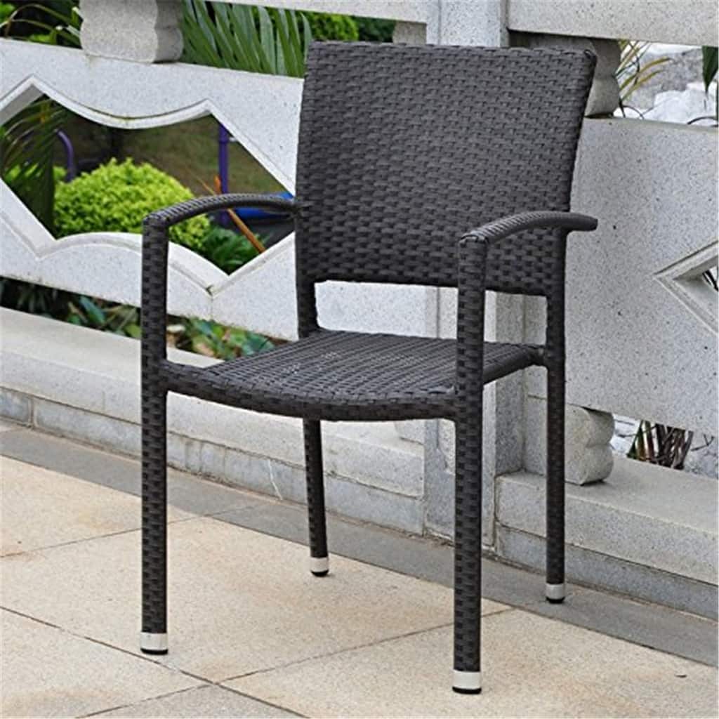 Asian Allure Dining Chair - Resin Wicker Square Back - Indoor Outdoor Patio Furniture - 32