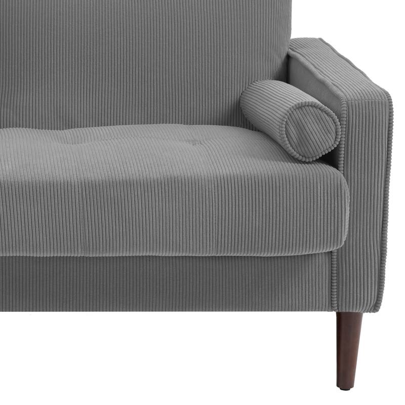 Modern Corduroy Upholstered Loveseat with Bolster Pillows and Wood Legs