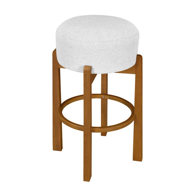 Christopher Knight Home - Vera Rubberwood Upholstered Barstools in Dark Walnut and Ivory Fabric