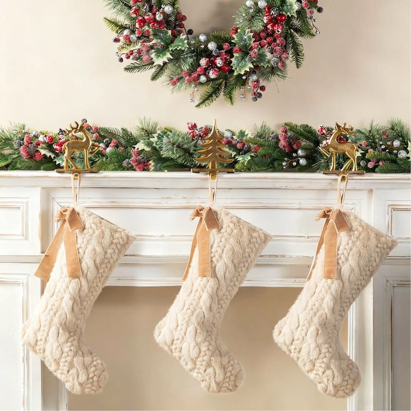 Glitzhome Resin Christmas Tree and Reindeer Stocking Holder with Stocking