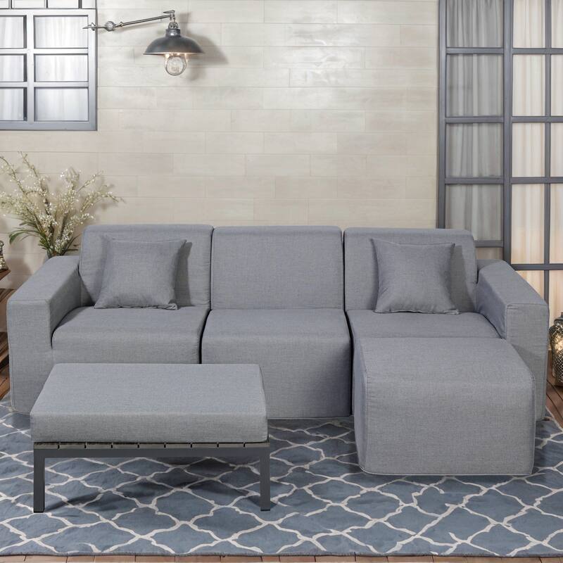 Outdoor and Indoor Modern Modular Patio Sectional Sofa with L-Shape Chaise, Cloud Sectional Couch with Comfy Chaise