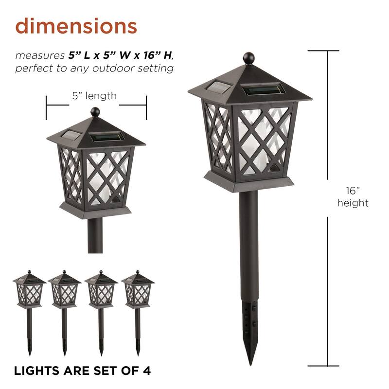 Alpine Corporation 16" Tall Outdoor Solar Powered Pathway LED Light Stakes (Set of 4)