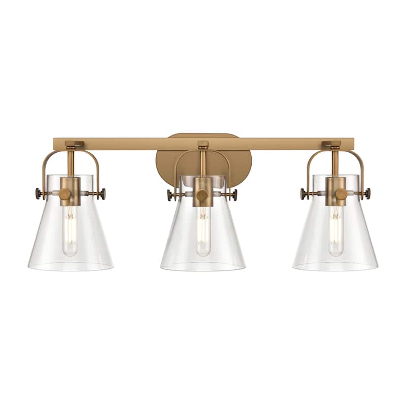 Innovations Lighting 423-3W-10-27 Pilaster II Cone Vanity Pilaster II - Brushed Brass / Clear