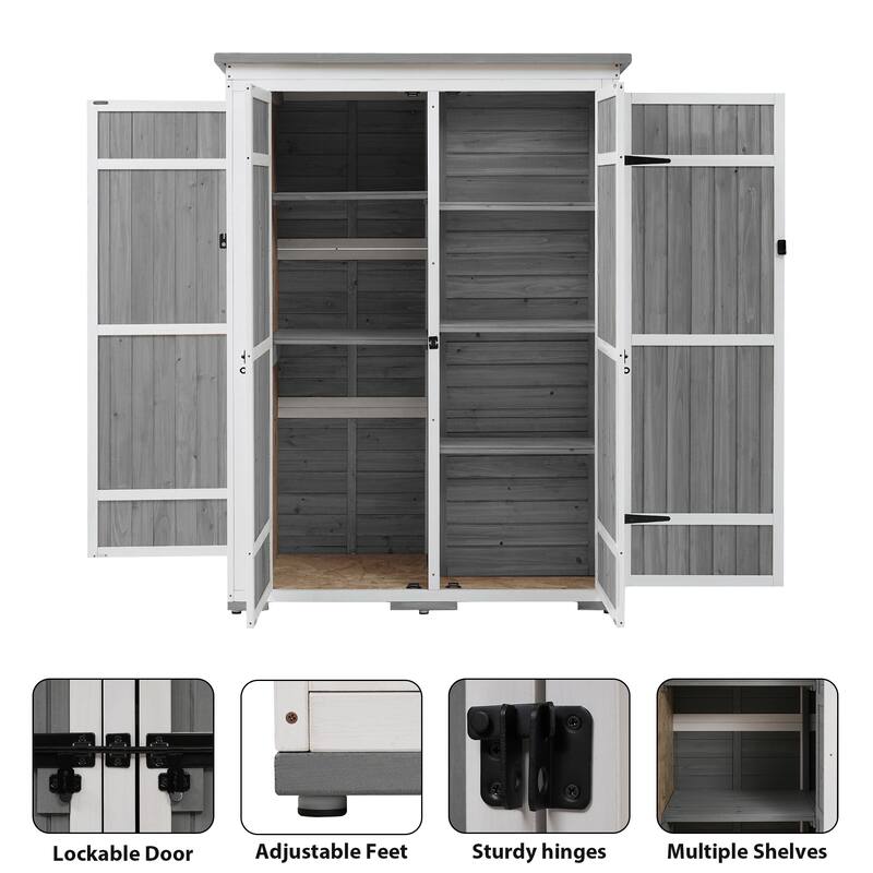 Roomfitters 5.5ft Outdoor Wood Storage Shed with Waterproof Roof and Multiple Shelves