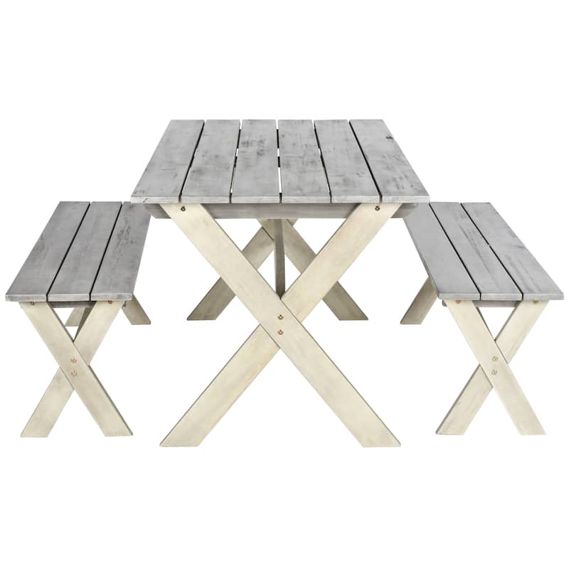 SAFAVIEH Outdoor Taina Bench & Table Set (3-Piece) - 35Wx59Dx30H