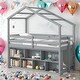 preview thumbnail 11 of 18, Modern Twin Size Loft Bed with Roof Frame,Under Bed Shelving Storage Unit,Guardrails,Ladder Grey