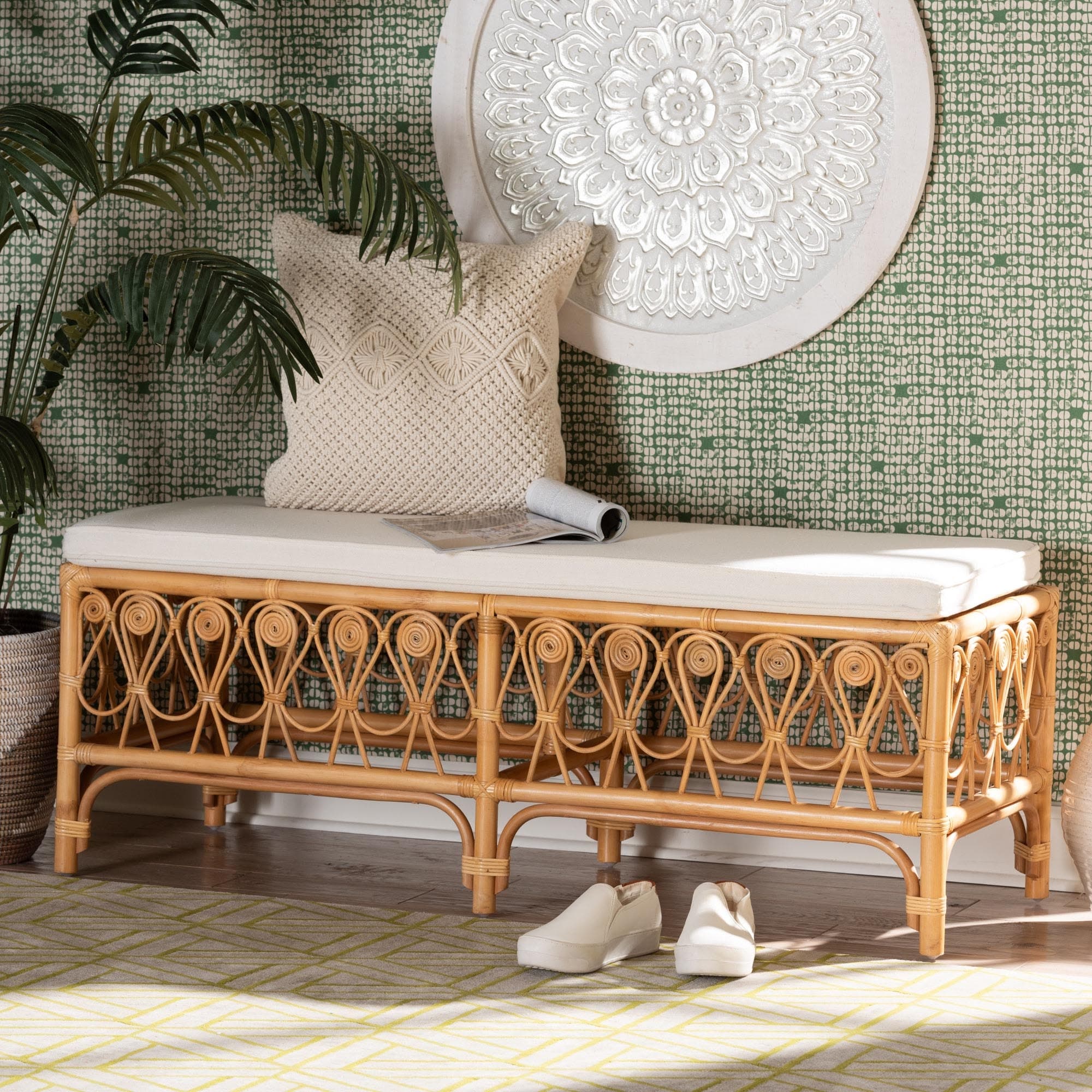 bali & pari Ibiza Modern bohemian Natural Brown Rattan Bench