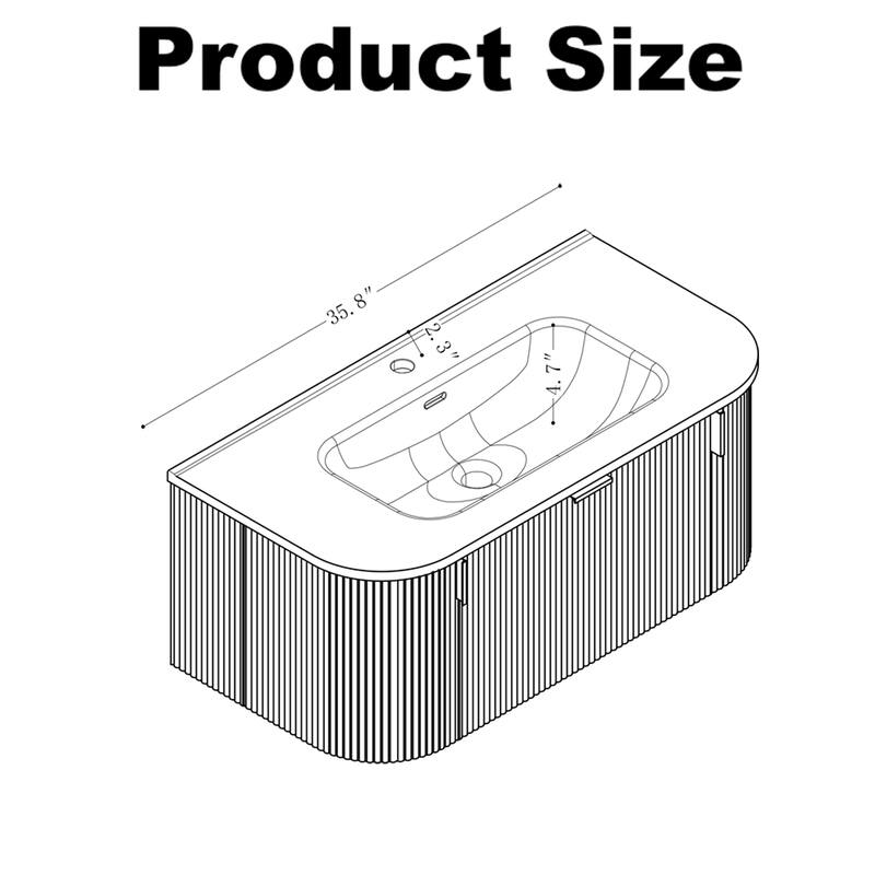 GDF Studio - Verona Floating Bathroom Vanity with Curved Edge Storage & Ceramic Basin without Faucet