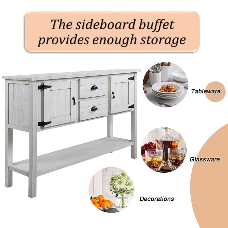 Kitchen Sideboard Cabinet with Storage Drawers, Solid Wood Console Table with Bottom Shelf, Sideboard Buffet with Cabinets