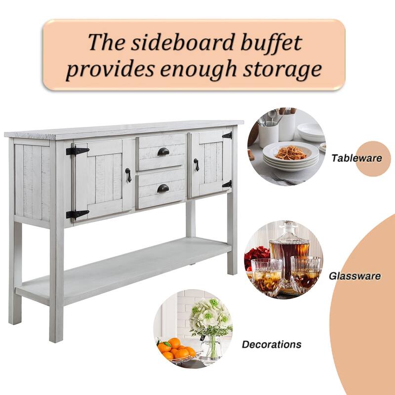 Wooden Buffet Cabinet with 2 Drawers, Cabinets, and Bottom Shelf for Living Room, Kitchen, or Dining Use