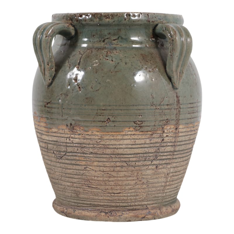 Terracotta Table Vase with Weathered Finish and Handles for Home Decor