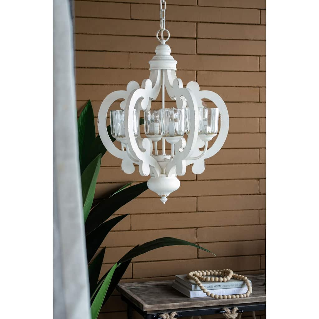 6-Light Wood Chandelier Pendant Light Fixture with Adjustable Chain for Living Room, Exquisite Cream Chandelier Lighting