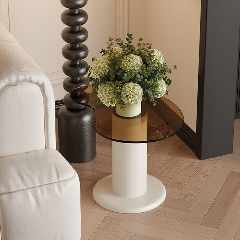Cream Nesting Coffee Tables Set of 2, Glass Top & Irregular Design for Living Room, Easy Assembly