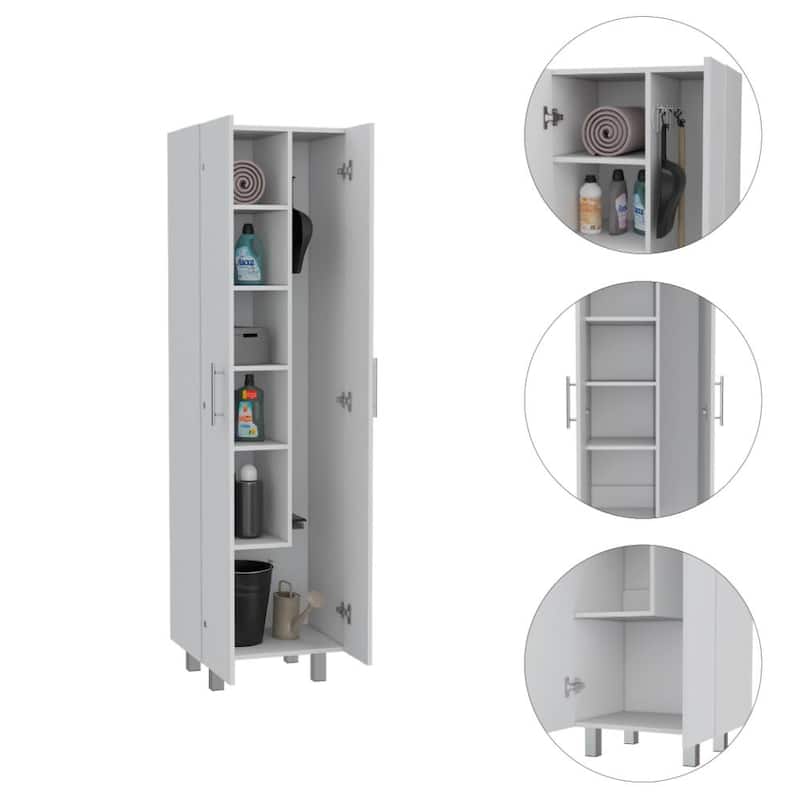 Hayne 9-Shelf 2-Door 2-piece Kitchen Set, Kitchen Island and Pantry White and Walnut