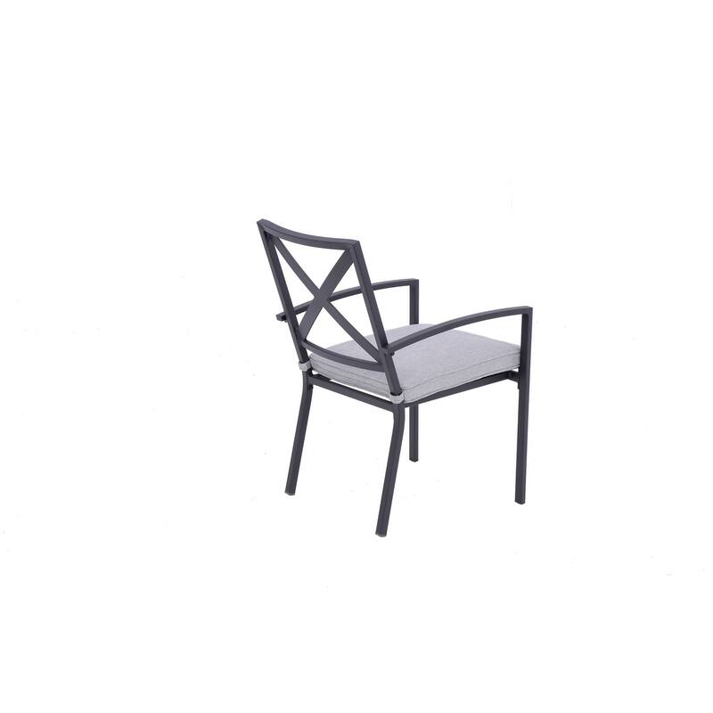 Set of Two Dark Gray Aluminum Outdoor Stacking Dining Chairs with Light Gray Cushion