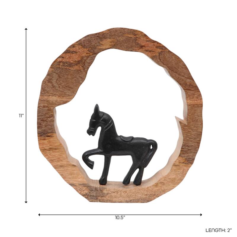 Decorative Figurine on Round Wooden Stand Sculpture
