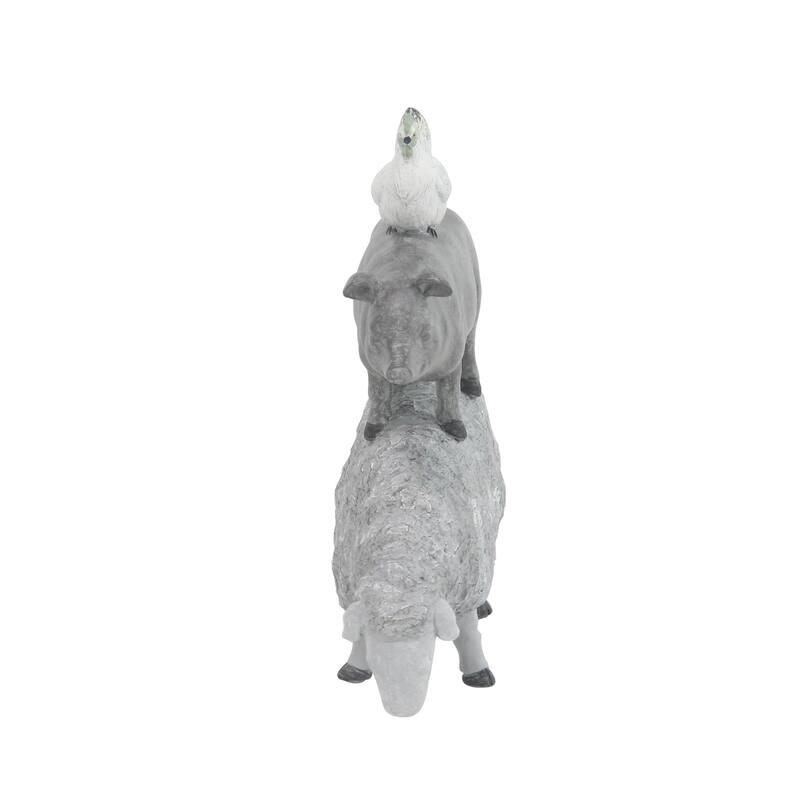 Gray Polystone Stacked Farm Animals Decorative Sculpture