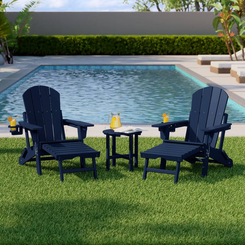 Laguna Outdoor 3-Piece Folding Adjustable Adirondack Chair with Hideaway Ottoman & Round Side Table