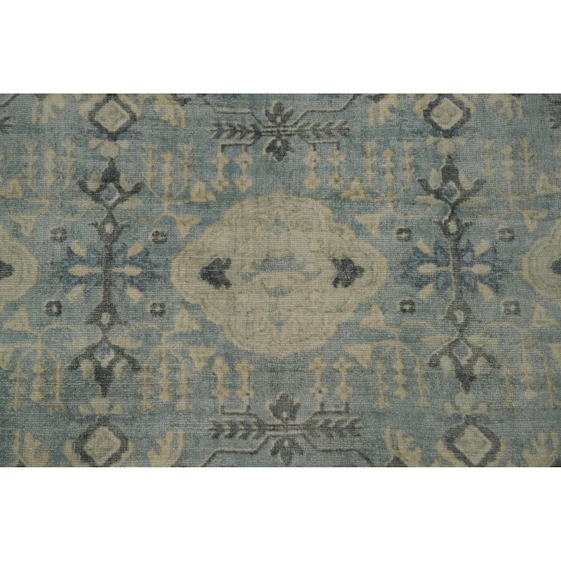 Hand-knotted Transitional Silk Carpet Grey Oushak Rug Geometric Oriental Area Rug - 9' 9'' X 6' 6''