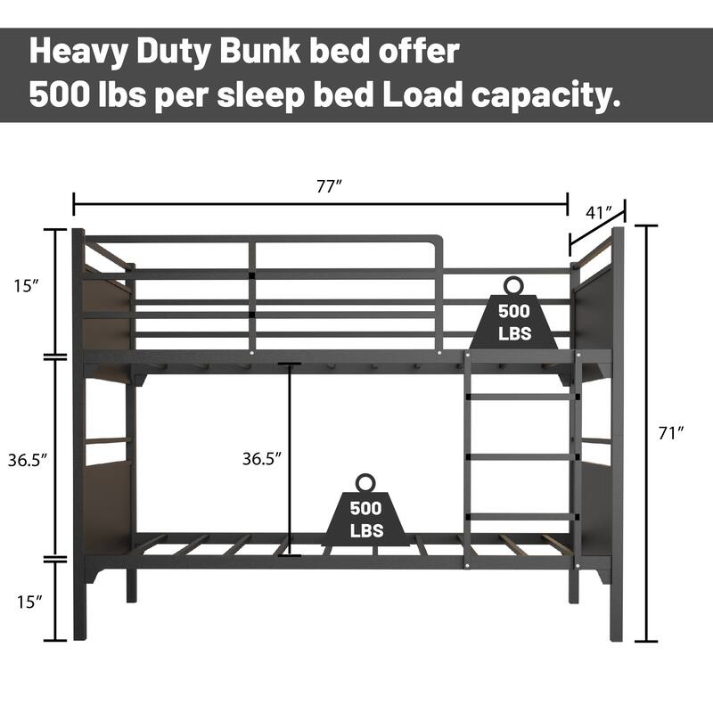 Onetan, Metal Bunk Bed, Heavy Duty Sturdy Frame, Good For Commercial Use , Kids Camps And Shelter, Black - 39-Inch