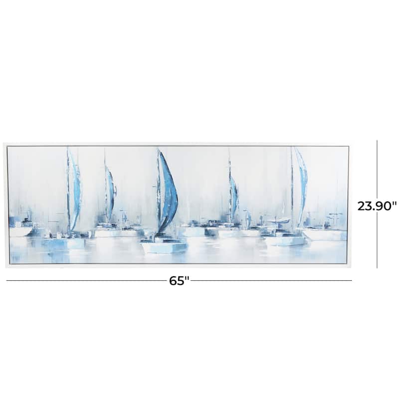 Canvas Sail Boat Framed Wall Art with White Frame - Blue - Roche River Decor