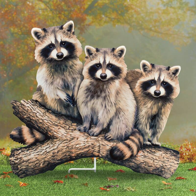 Realistic Raccoon Trio Outdoor Garden Stake - 17.5 x 20 x 0.25 - Brown - 17.5 x 20 x 0.25 - Iron